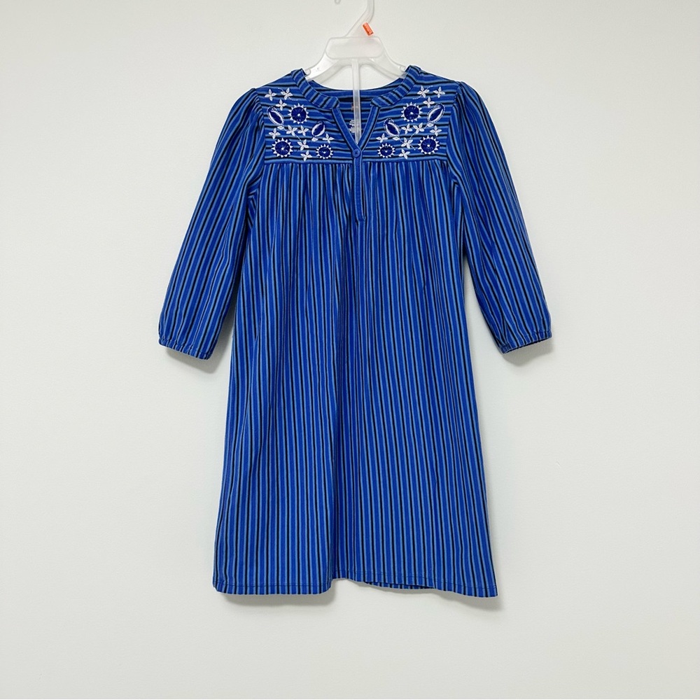 Tea Collection Girls' Blue Striped Henley Dress Embroidered Midi Dress Size 8